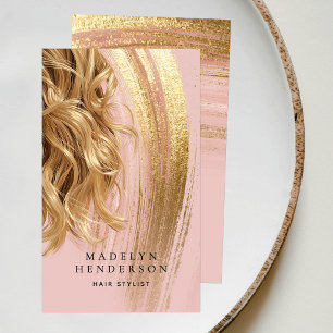 Moderne Pink Gold Bürste QR-Code Hairstylist Visitenkarte