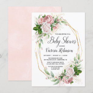 Moderne Pink Gold Elegante Blumen Baby Dusche Einladung
