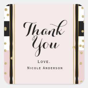 Moderne Pink & Gold Konfetti Schwarz Weiß Streifen Quadratischer Aufkleber