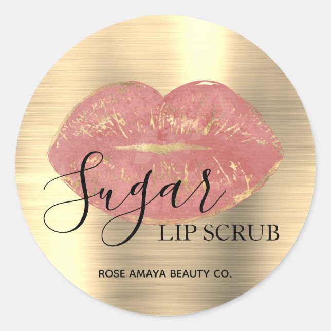 Moderne Pink Gold Sugar Lip Scrub Imitat Metallisc Runder Aufkleber (Vorderseite)