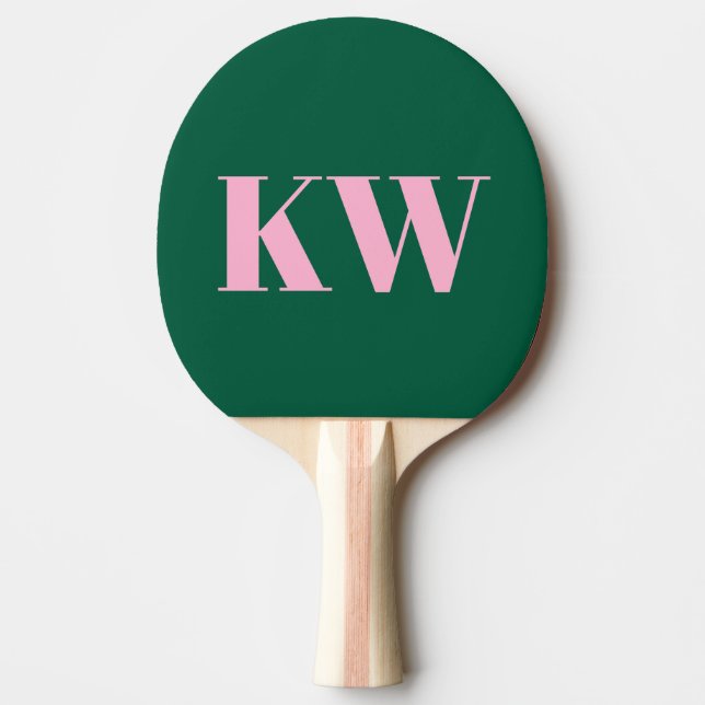 Moderne Pink Grüne Monogramm Anfangsbuchstaben Per Tischtennis Schläger (Vorderseite)