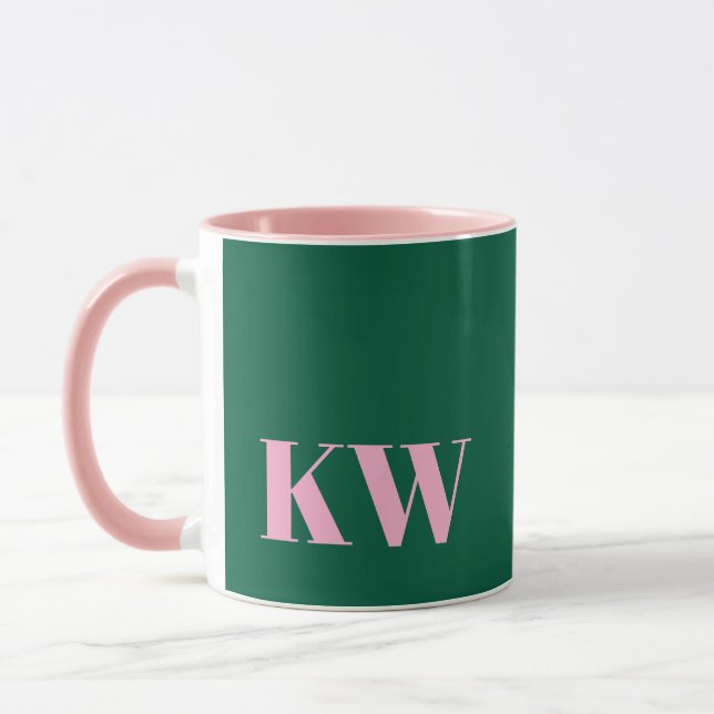 Moderne pink-grüne Monogramm-Initialen personalisi Tasse (Links)