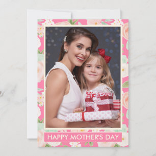Moderne Pink Ivory Blumen-Foto-Muttertags-Karte