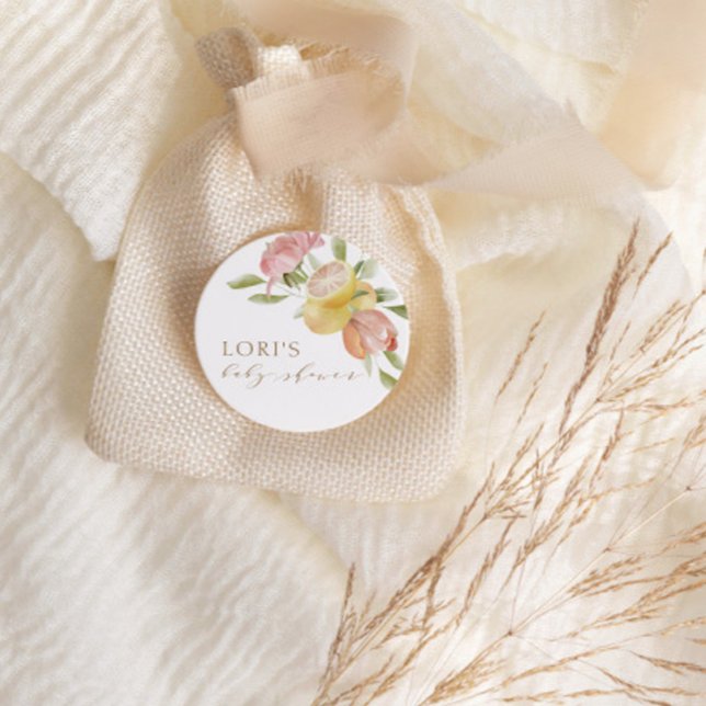 Moderne Pink Lemonade Summer Baby Dusche Runder Aufkleber (Von Creator hochgeladen)