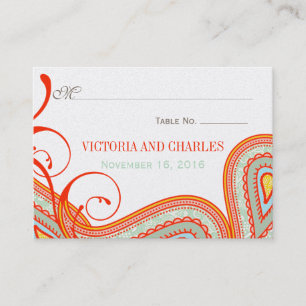 Moderne Pink Mint Taupe Orange Persimmon Hochzeit Platzkarte