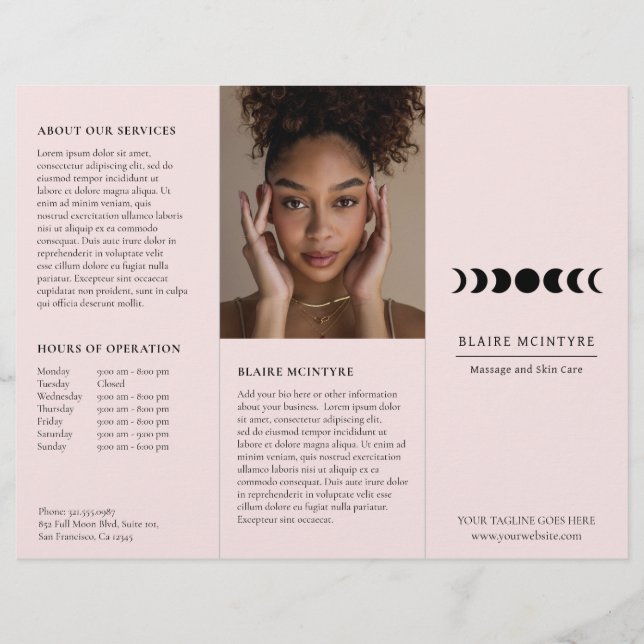 Moderne Pink Moon Phases Elegante Tri-fold Broschü (Vorderseite)