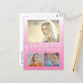 Moderne Pink Ombre Girly Graduate Party Postkarte