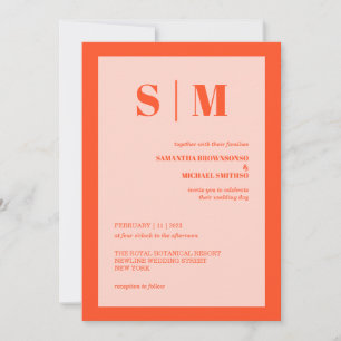 Moderne pink-orange Hochzeit im Erdtönen-Stil Einladung