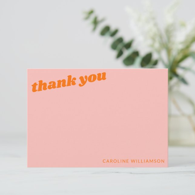 Moderne Pink Orange Retro-Abschluss Personalized Dankeskarte (Stehend Vorderseite)
