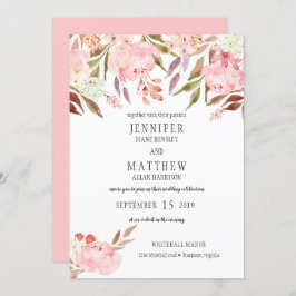 Moderne Pink Peonies Wildblumen Grüne Hochzeit | Einladung