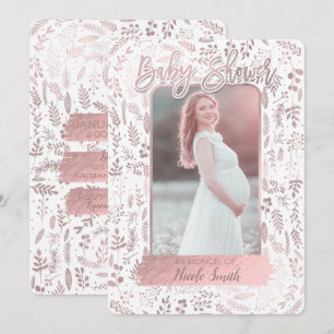 Moderne Pink-Roségold-Folie Baby Shower-Foto Einladung