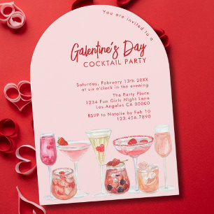 Moderne Pink & Rot Galentine's Day Cocktailparty Einladung