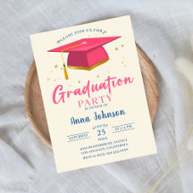 Moderne Pink Script Graduation Party