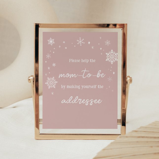 Moderne Pink Snowflakes Umschlagstation Poster (Modern Pink Baby It's Cold Outside Baby Shower Envelope Station Sign)