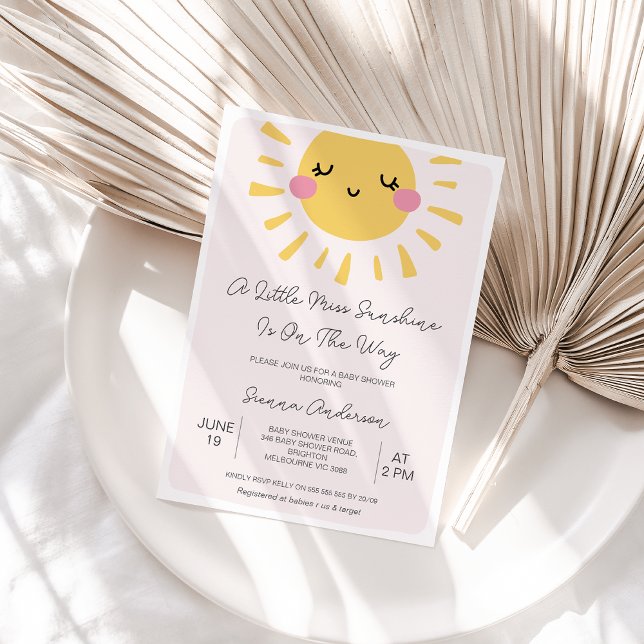 Moderne Pink Sun Little Miss Sunshine Baby Dusche Einladung (Sunshine Baby Shower Invitation Template, A Little Sunshine is on the way Baby Shower Invitation )
