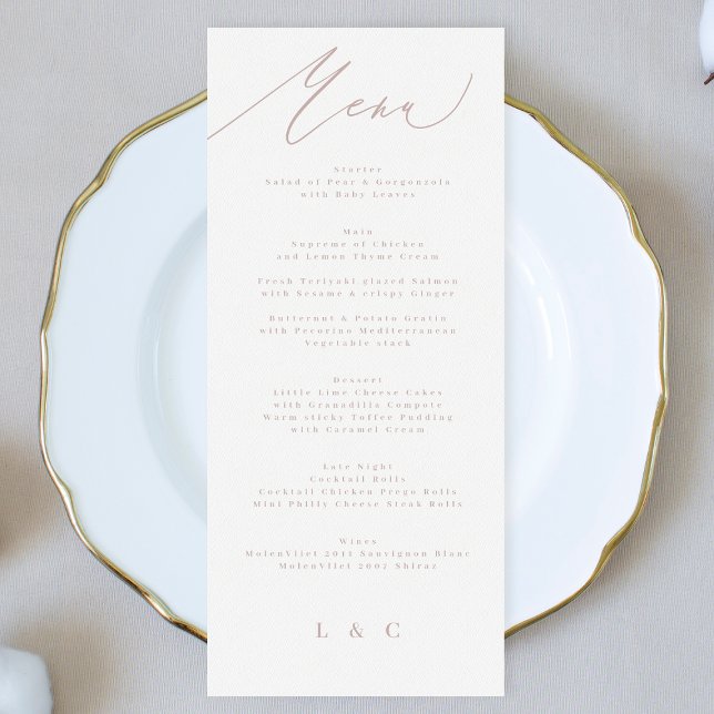 Moderne Pink Taupe Calligrafy Wedding Menükarte (Von Creator hochgeladen)