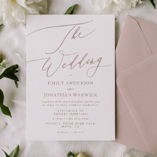 Moderne Pink-Taupe-Kalligrafie-Einfache Hochzeit Einladung