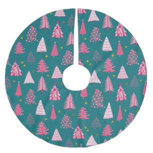 Moderne Pink- und Grün-Weihnachten Polyester Weihnachtsbaumdecke