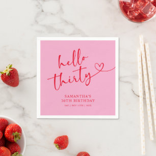Moderne Pink- und Rote-Hallo 30. Geburtstag Serviette