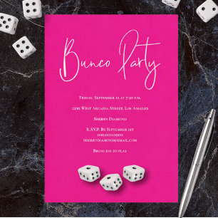 Moderne Pink-Weiße Bunco-Party Einladung