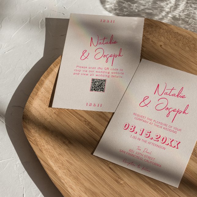 Moderne Pink Whimsical Bright QR Code Fun Hochzeit Einladung (Von Creator hochgeladen)