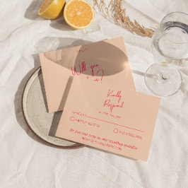Moderne pink Whimsical Retro Fun Funky Wedding RSVP Karte