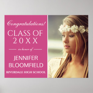 Moderne Pink White Foto Abschluss CLASS OF 2023 Poster