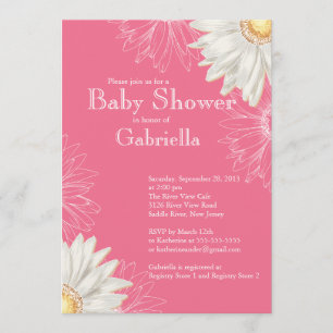 Moderne Pink & White Gerbera Daisy Babydusche Einladung