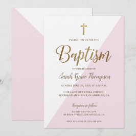 Moderne Pink White Gold Crossover Girl Taufe Einladung