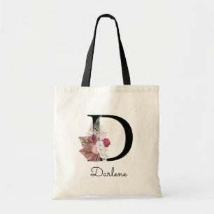 Moderne pinke Boho-Blumeninitiale D Tragetasche