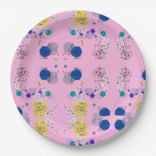 Moderne Pinke Boho-Floral-Abstrakte Botanische For Pappteller