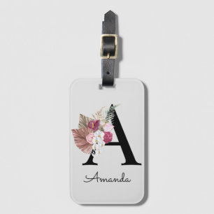 Moderne pinke Boho-Mädchen-Blumeninitial A Gepäckanhänger