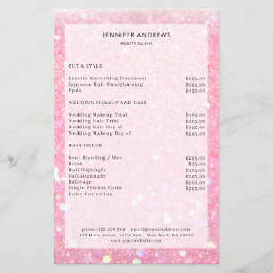 Moderne Pinke Glitter-Salon-Preisliste Flyer
