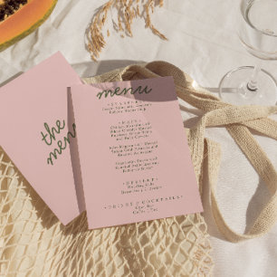 Moderne Pinke Grüne Whimsical Sommer-Spaß-Hochzeit Menükarte