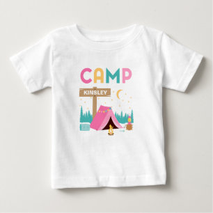 Moderne pinke Mädchen-Camping-Geburtstags- Baby T-shirt