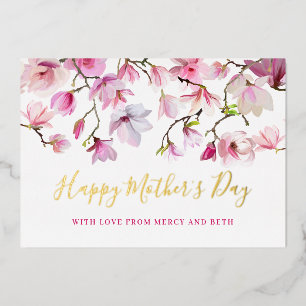 Moderne pinke Magnolie Blumen Happy Mothers Day Folieneinladung