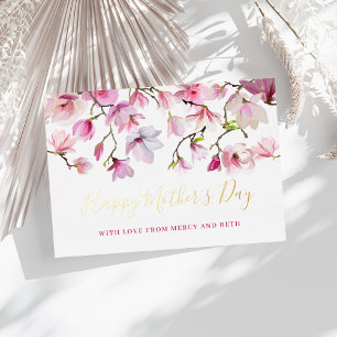 Moderne pinke Magnolie Blumen Happy Mothers Day Folieneinladung