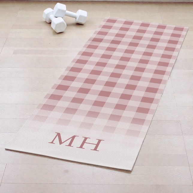 Moderne Pinke Minimale Gingham-Muster-Monogramm Yogamatte (Modern Pink Minimal Gingham Pattern Monogram Yoga Mat)