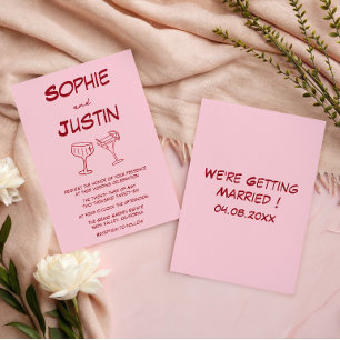Moderne Pinke Minimalistische Cocktail-Hochzeit Einladung