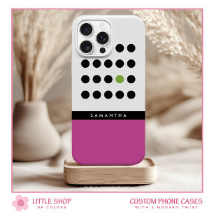 Moderne Pinke Punkte Farbblock-Monogramm Case-Mate iPhone Hülle