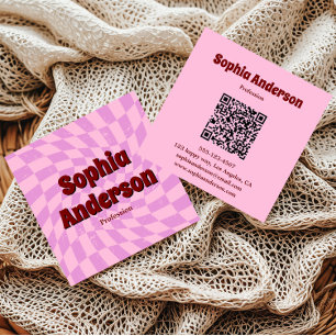Moderne Pinke Retro-Spirale Trendiger QR-Code Quadratische Visitenkarte