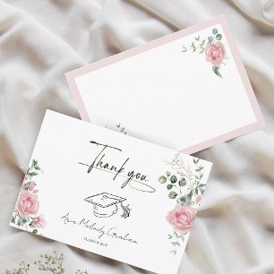 Moderne Pinke Rosen Schrift Abschluss Dankeskarte
