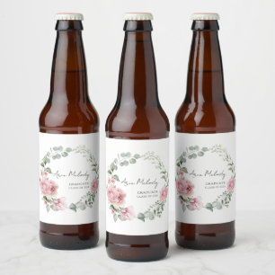 Moderne Pinke Rosen Schrift Klasse des Abschlusses Bierflaschenetikett