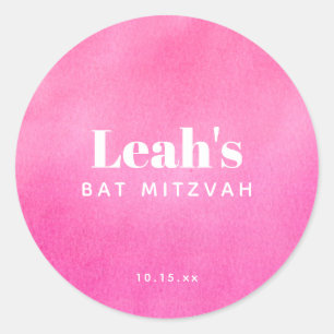 Moderne pinke Wasserfarbe-Trendy-Custom-Bat-Mizwa Runder Aufkleber