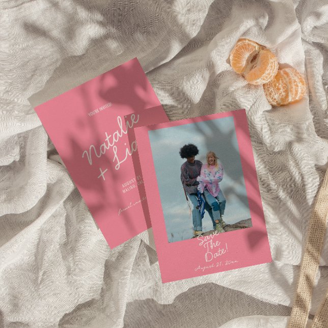 Moderne Pinke Whimsical Sommer-Spaß-Foto-Hochzeit Save The Date (Von Creator hochgeladen)