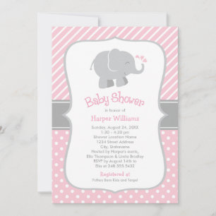 Moderne pinkfarbene und graue Elephant Girl Baby D Einladung