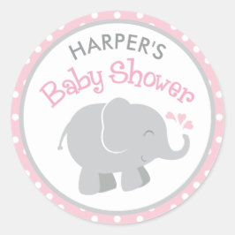 Moderne pinkfarbene und graue Elephant Girl Baby D Runder Aufkleber