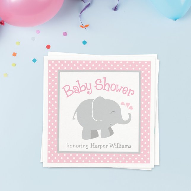 Moderne pinkfarbene und graue Elephant Girl Baby D Serviette (Von Creator hochgeladen)