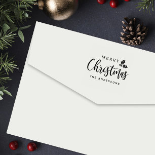 Moderne Pinsel Frohe Weihnachten Stechpalme Famili Permastempel
