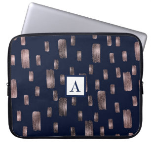 Moderne Pinsel Rose Gold & Navy Blau Funkeln Laptopschutzhülle
